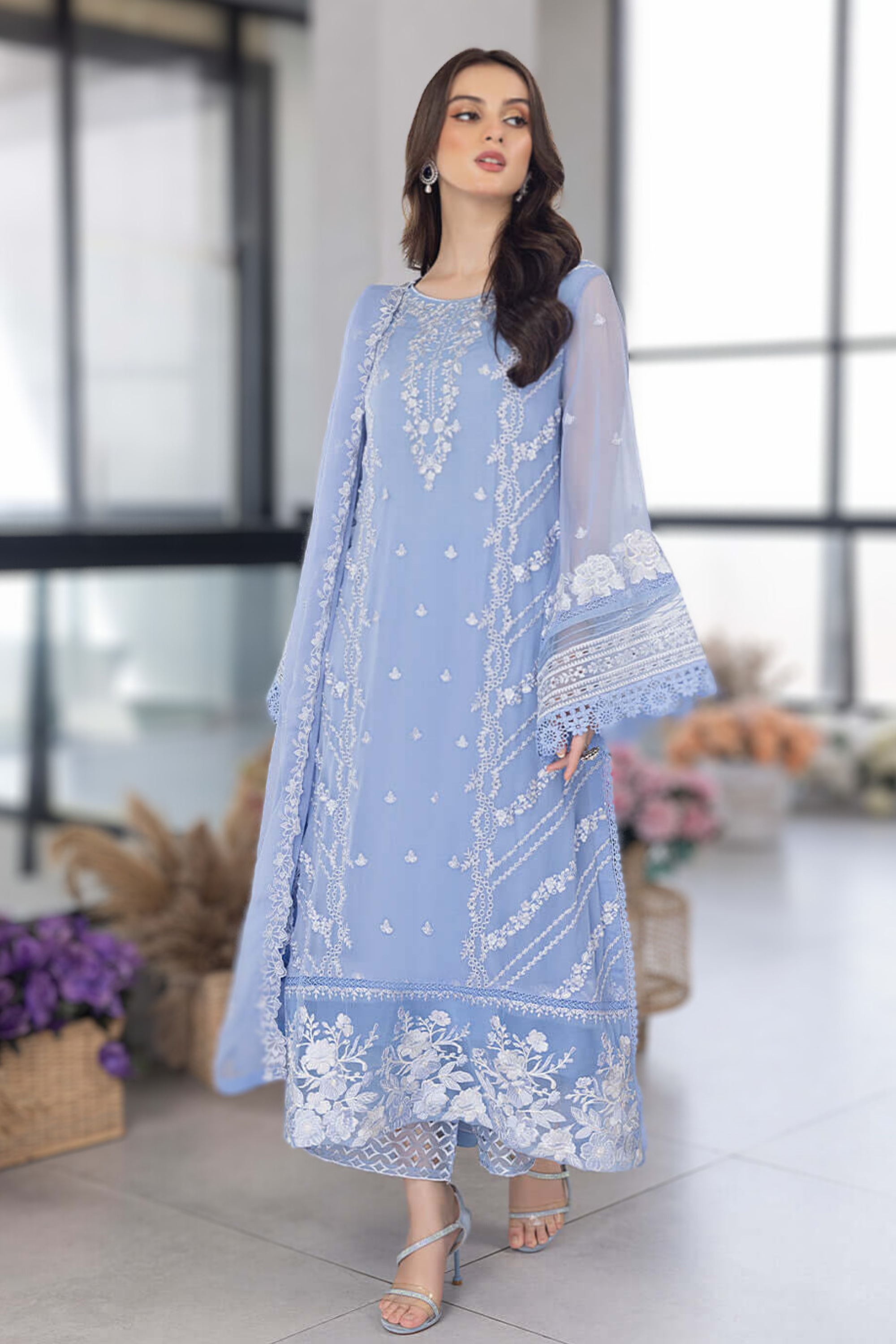 Soft Blue Embroidered Dress